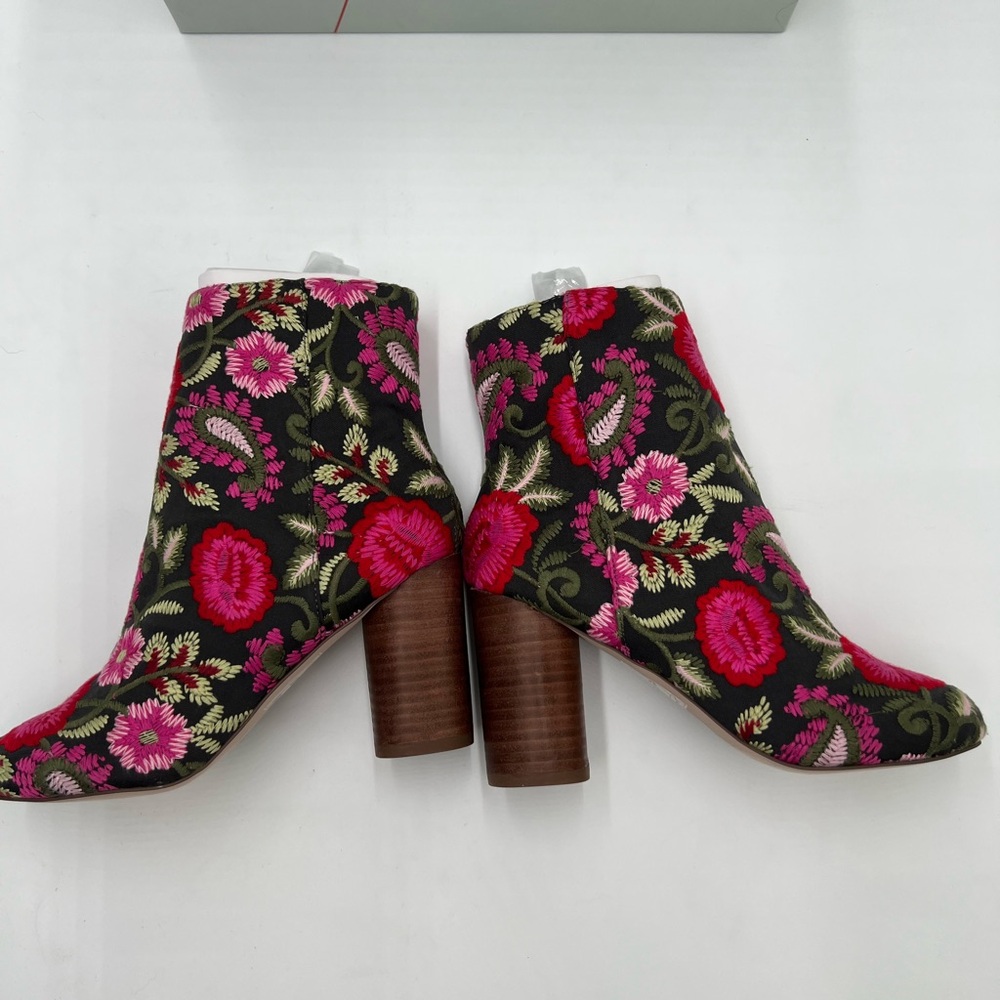 Sole Society Floral Embroidered Ankle Boots Black Pink Block Heel Women Size 5 - Picture 11 of 13